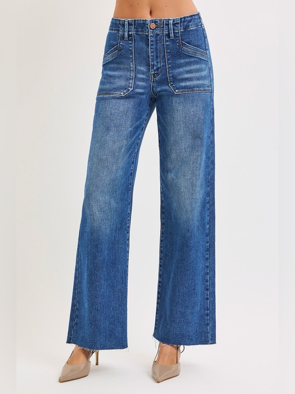 PW21404X DARK PLUS Risen Slouchy Wide Leg Jeans With Front Patch Pocket Detail